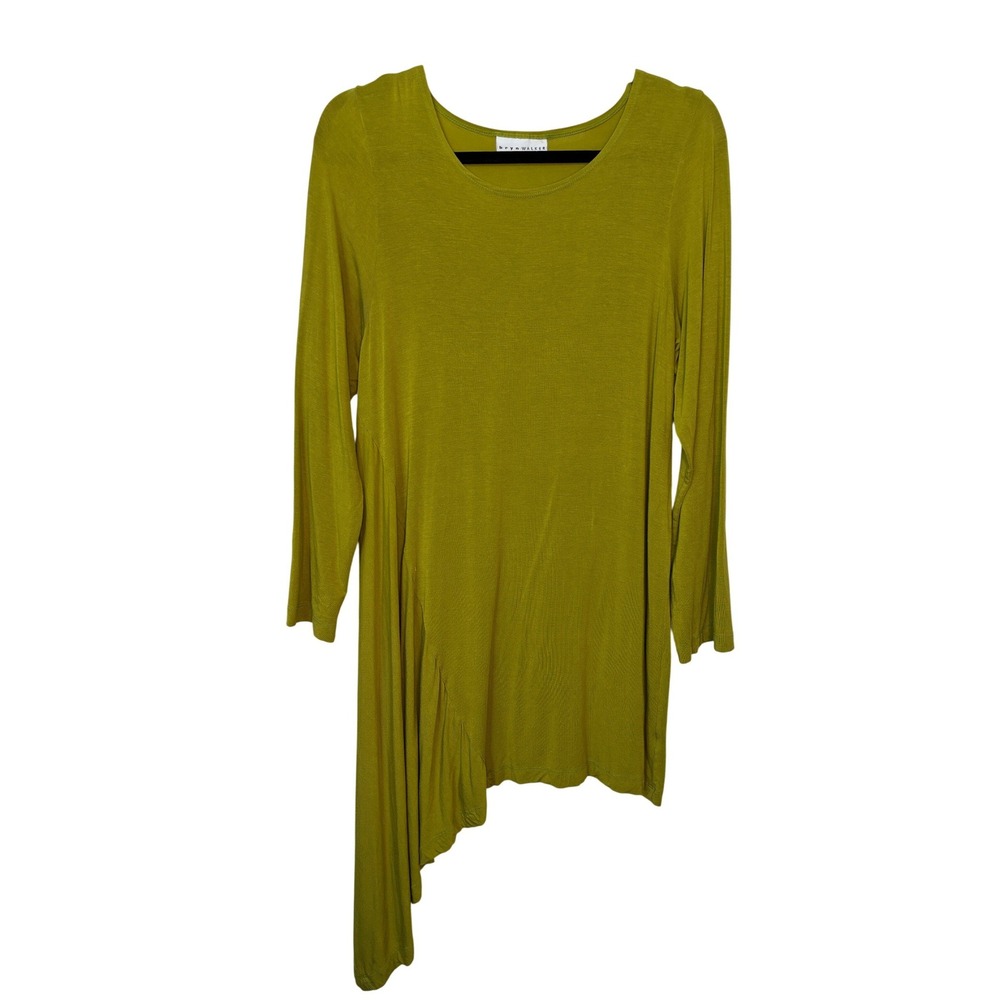 Bryn Walker Chartreuse Green Asymmetrical Long Sleeve Tunic Top Small Lagenlook